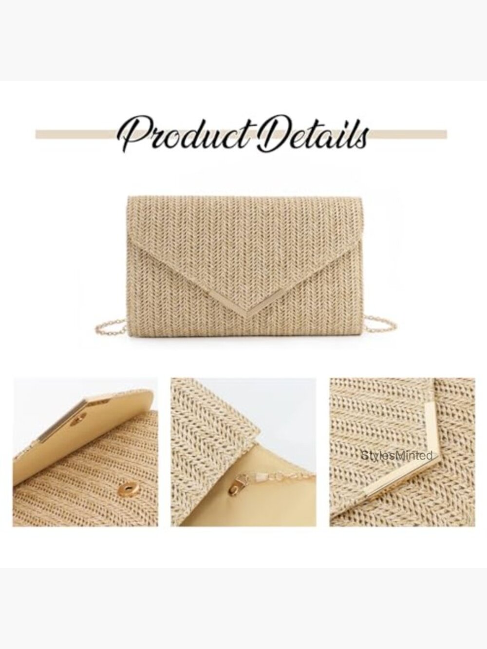 Straw Clutch Purse Woven Raffia Summer Evening Bag Wedding Vacation Party Beach - Picture 3 of 7